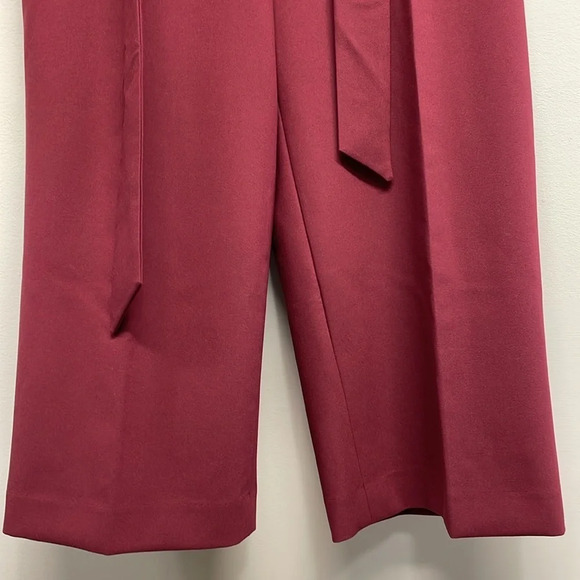 NWOT Talbots Belted Wide Leg Crop Pants Burgundy Wine SP - Picture 3 of 15